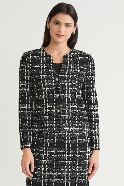 Ming Wang Heritage Checkered Jacquard Knit Jacket - Black/Ivory