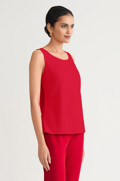Ming Wang Stretch Deco Crepe Scoop Neck Tank - Red