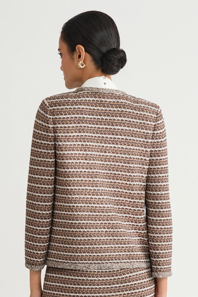 Ming Wang Basket Weave Braided Trim Jacket - Brown/Black/Multicolor