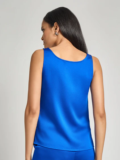 Misook Crepe de Chine Tank - Aegean Blue