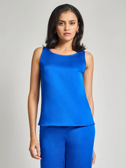 Misook Crepe de Chine Tank - Aegean Blue