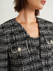 Image of Misook Rhinestone Detail Fringe Trim Tweed Knit Jacket - Black/New Ivory