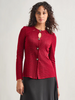 Image of Misook Two-Tone Keyhole Detail Button Front Tailored Knit Jacket - Rouge/Black