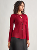 Image of Misook Two-Tone Keyhole Detail Button Front Tailored Knit Jacket - Rouge/Black