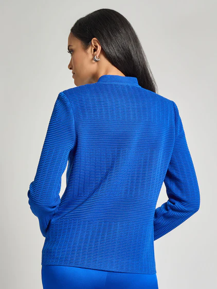 Misook Long Sleeve Tonal Ottoman Knit Jacket - Aegean Blue