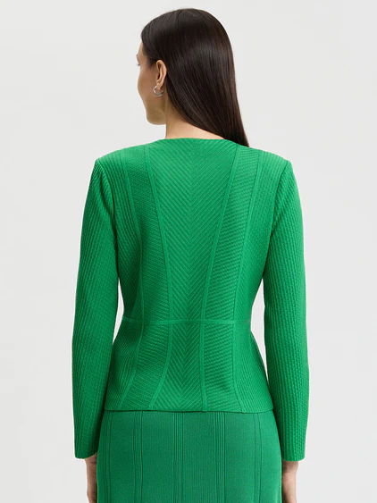 Misook Tailored Tonal Button Front Closure Knit Jacket - Clover Field