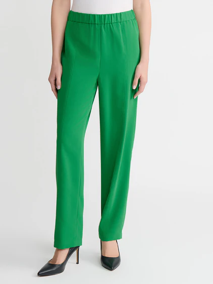 Misook Nora Straight Leg Crepe de Chine Pull On Pant - Clover Field