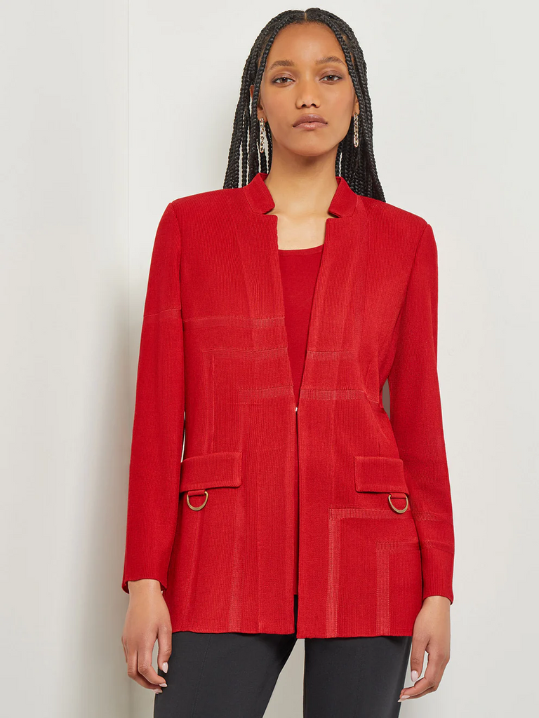 Misook Textured Knit Jacket - Classic Red