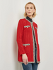 Image of Misook Contrast Trim Cable Knit Jacket - Classic Red/Multicolor