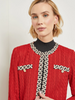 Image of Misook Contrast Trim Cable Knit Jacket - Classic Red/Multicolor