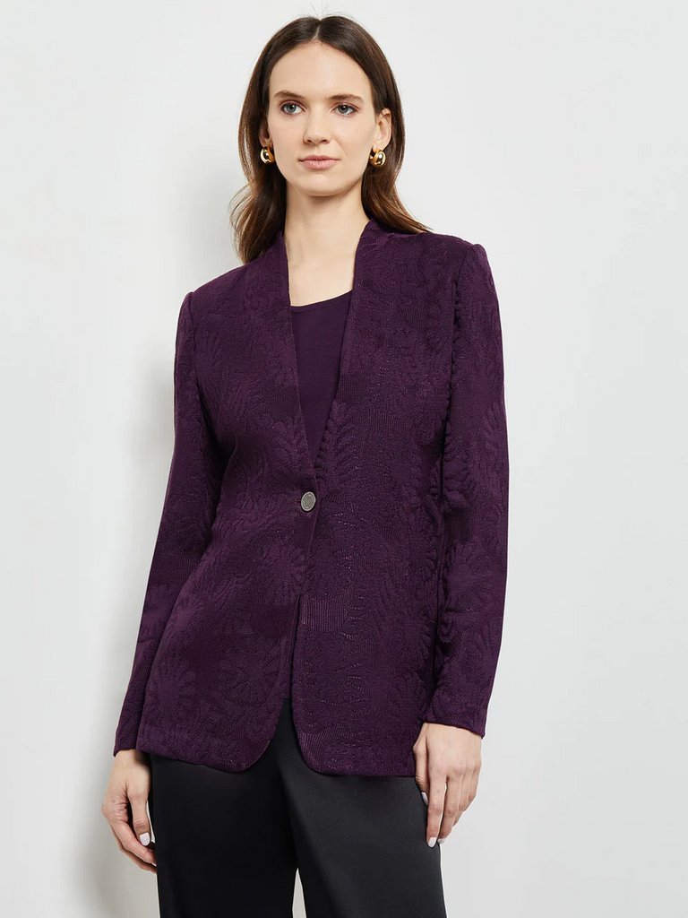 Misook Jacquard Knit Single Button Jacket - Ultraviolet
