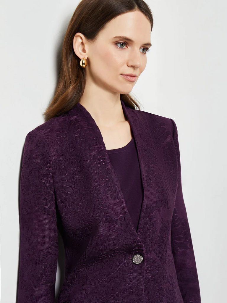 Misook Jacquard Knit Single Button Jacket - Ultraviolet