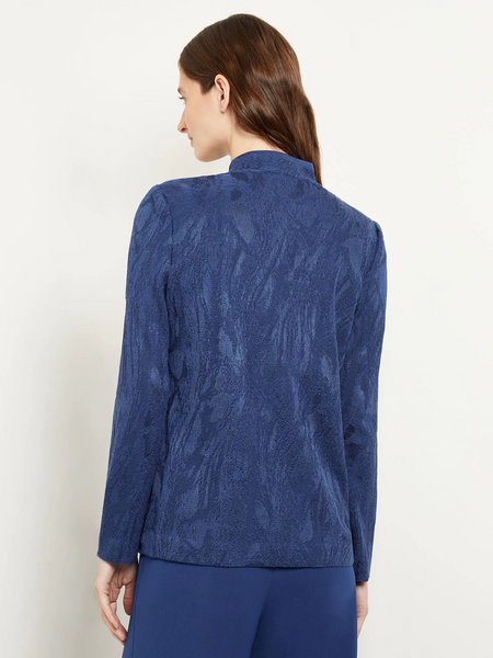 Misook Jacquard Knit Button Front Jacket - Oceanic Blue