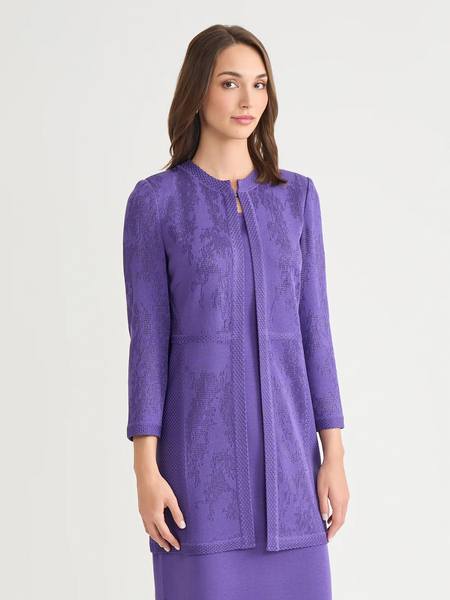 Misook Intarsia Knit Jacket - Concord Purple