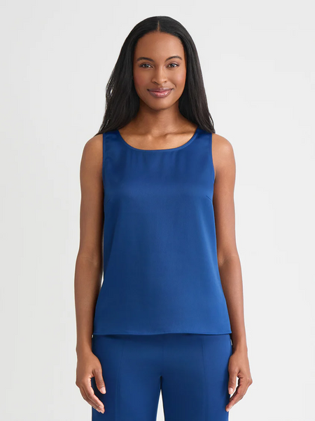 Misook Classic Crepe de Chine Tank Top - Lazuli Blue