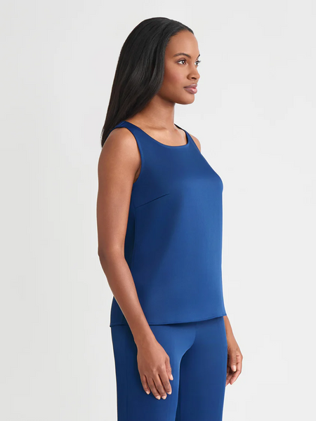 Misook Classic Crepe de Chine Tank Top - Lazuli Blue