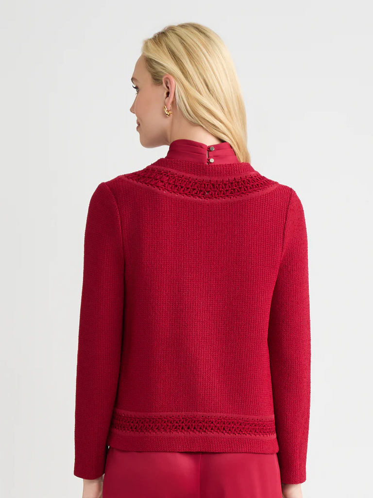 Misook Heritage Tonal Crochet Trim Knit Jacket - Scarlet Red