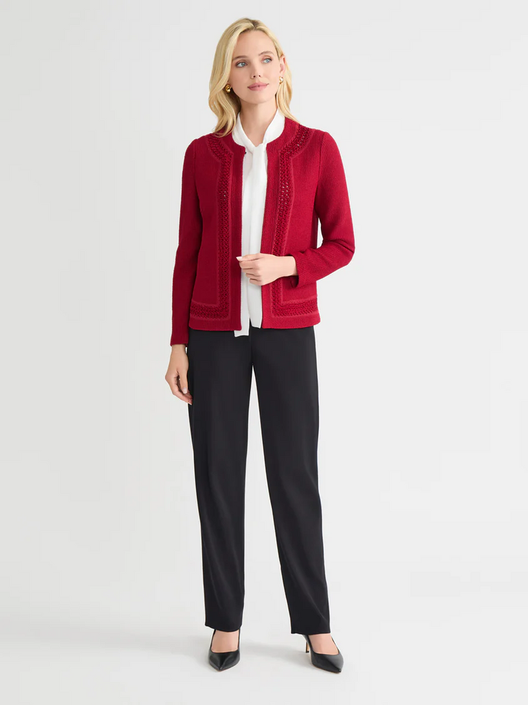 Misook Heritage Tonal Crochet Trim Knit Jacket - Scarlet Red
