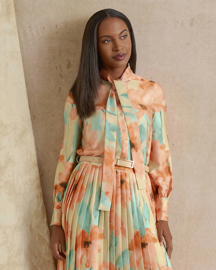 Misook Floral Printed Crepe de Chine Blouse - Multicolor