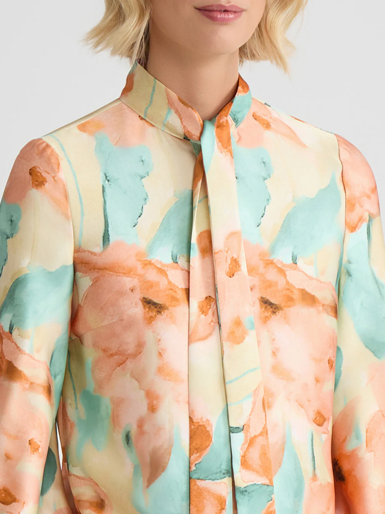 Misook Floral Printed Crepe de Chine Blouse - Multicolor