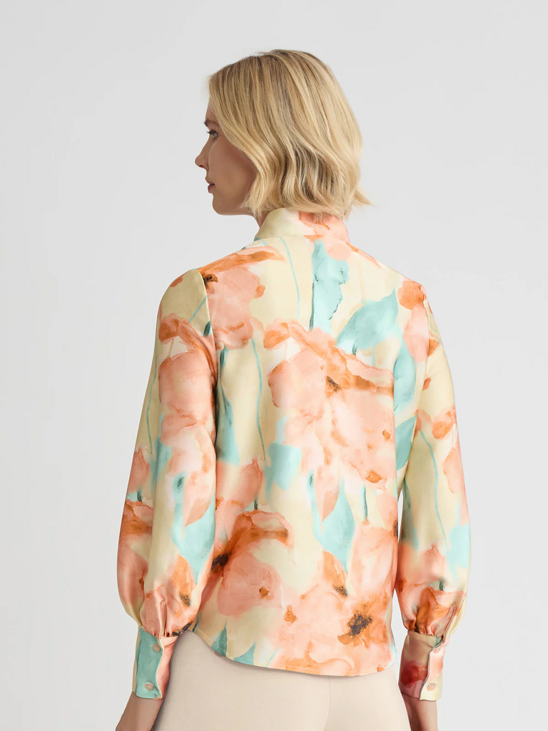 Misook Floral Printed Crepe de Chine Blouse - Multicolor