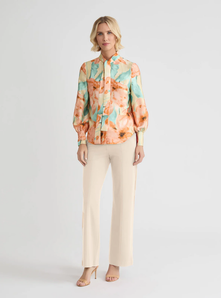 Misook Floral Printed Crepe de Chine Blouse - Multicolor