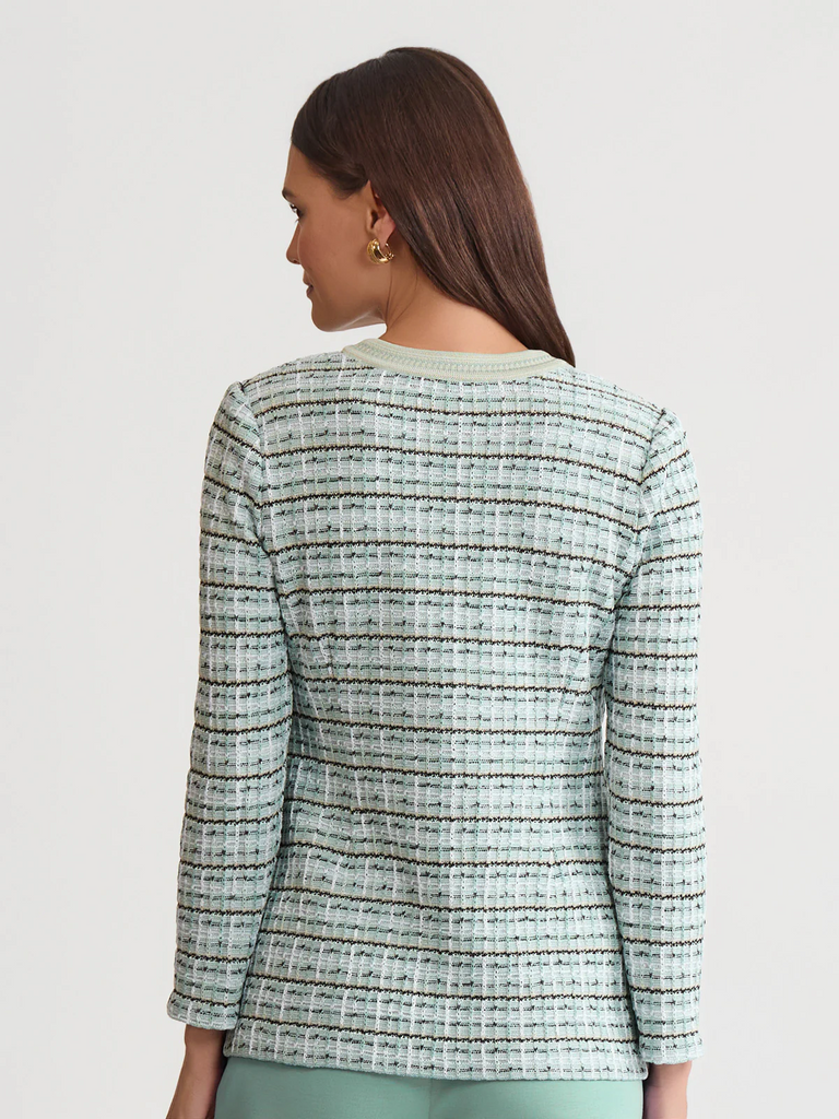 Misook Tailored Plaid Textured Knit Jacket - Mystic Green/Multicolor