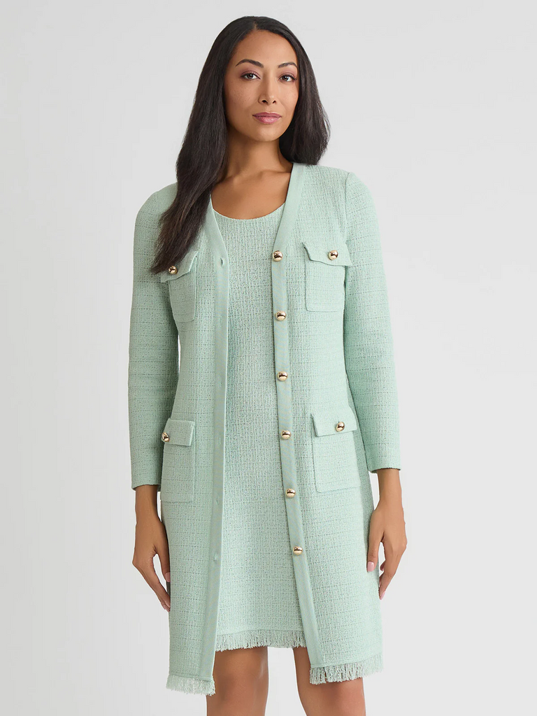 Misook Heritage Tonal Fringe Trim Knit Jacket - Fresh Mint