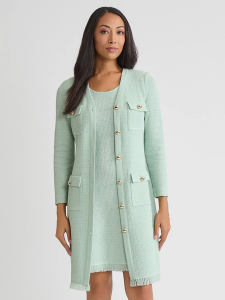 Misook Heritage Tonal Fringe Trim Knit Jacket - Fresh Mint