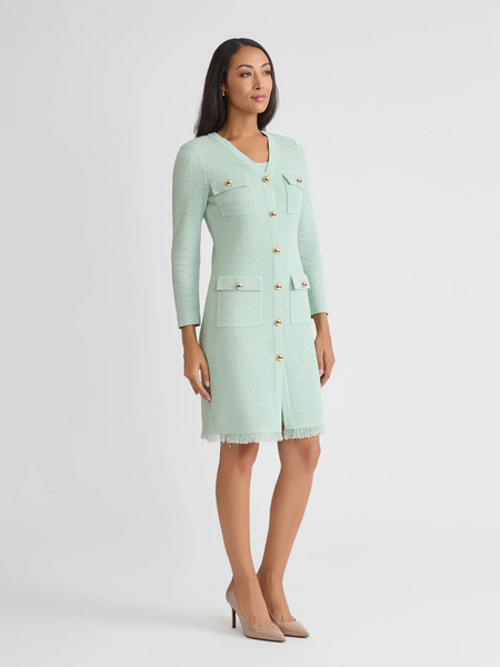 Misook Heritage Tonal Fringe Trim Knit Jacket - Fresh Mint