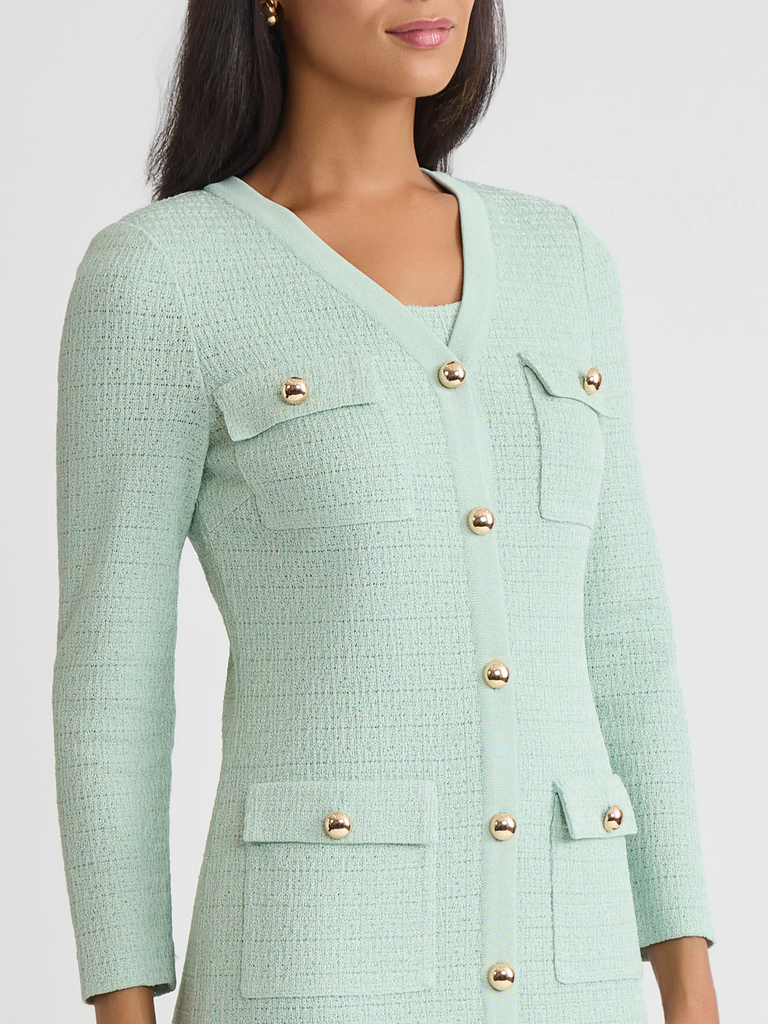Misook Heritage Tonal Fringe Trim Knit Jacket - Fresh Mint