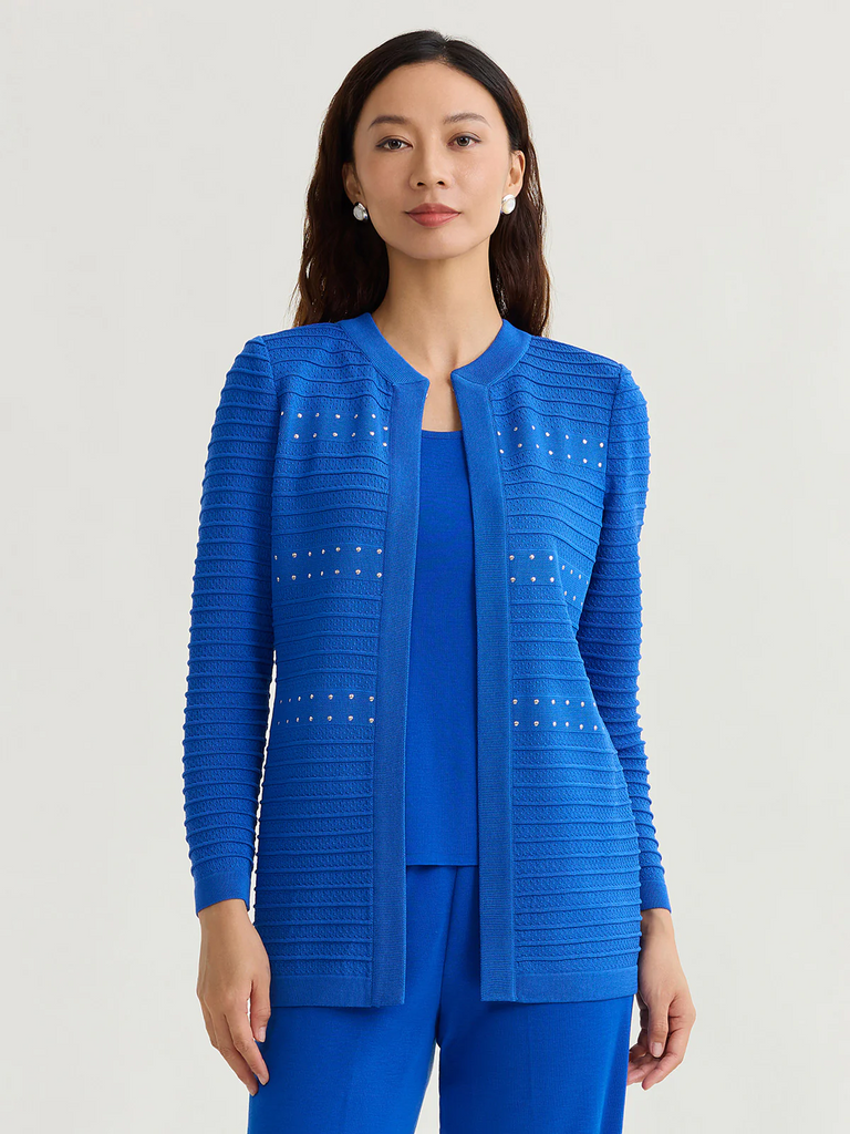 Misook Heritage Ottoman Stitch Knit Jacket - Aegean Blue