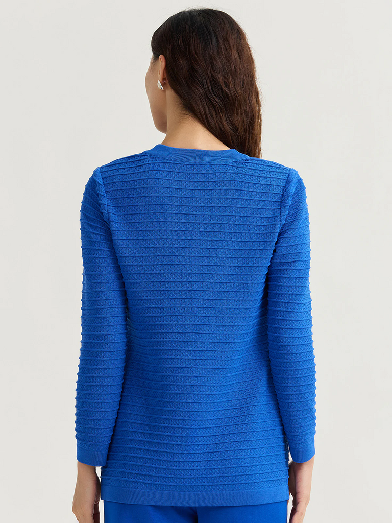 Misook Heritage Ottoman Stitch Knit Jacket - Aegean Blue