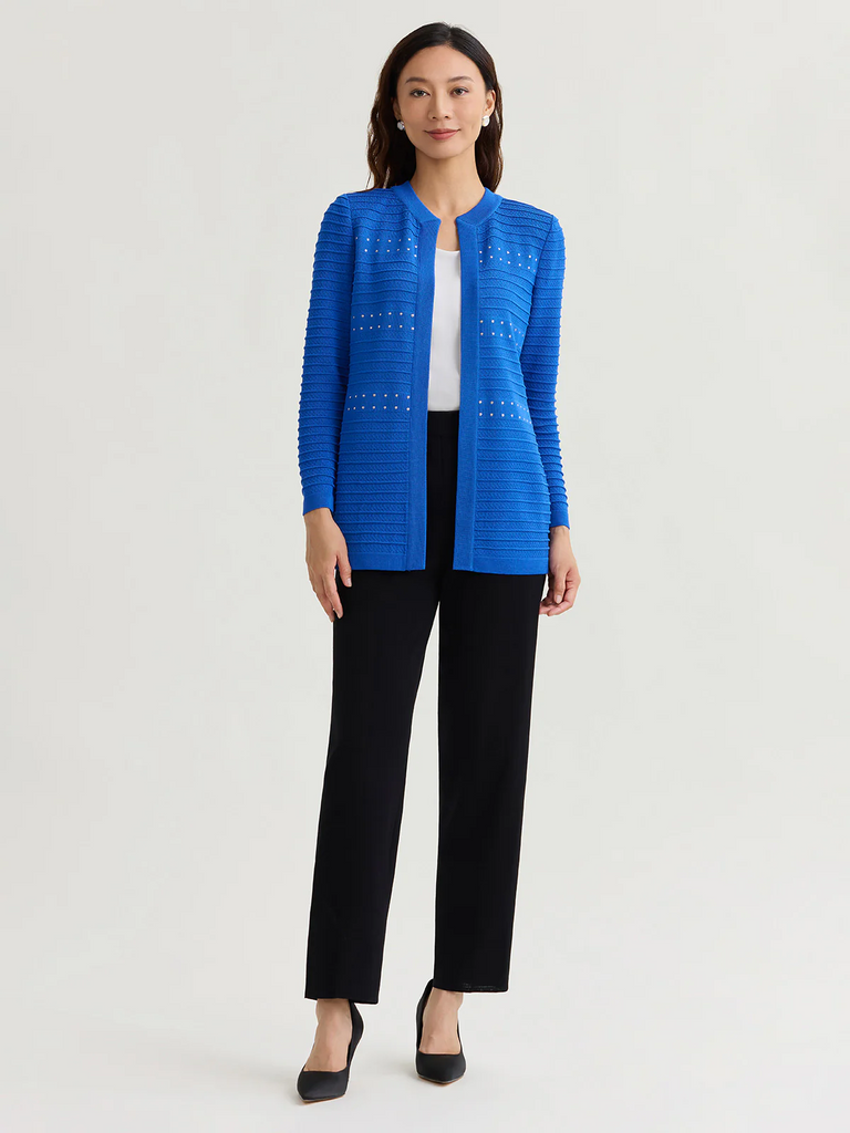 Misook Heritage Ottoman Stitch Knit Jacket - Aegean Blue