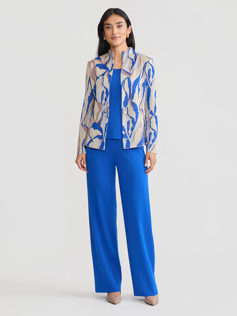Misook Tailored Multi-Color Abstract Knit Jacket - Biscotti/Aegean/Multicolor