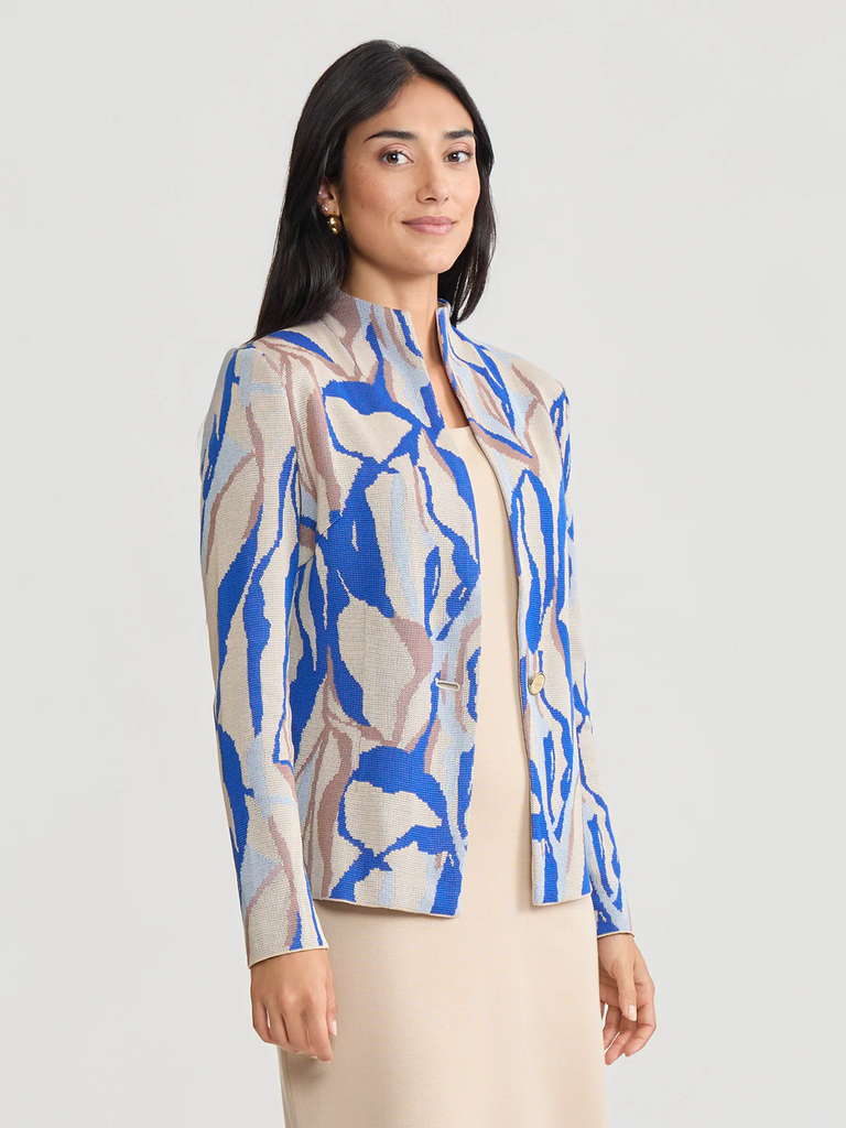 Misook Tailored Multi-Color Abstract Knit Jacket - Biscotti/Aegean/Multicolor