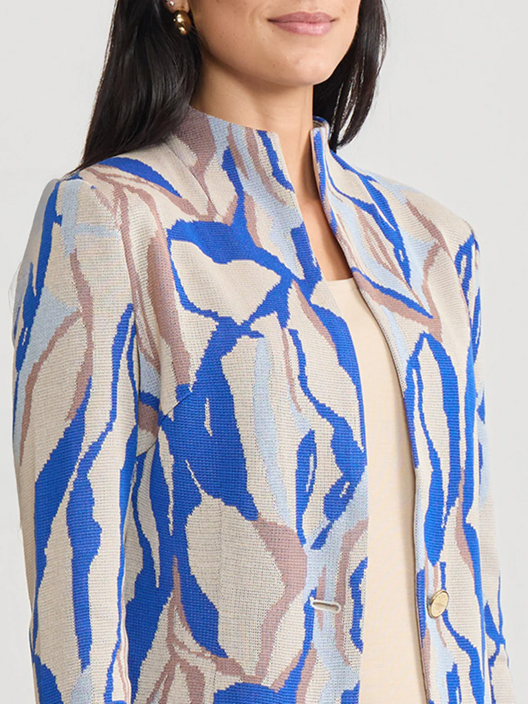 Misook Tailored Multi-Color Abstract Knit Jacket - Biscotti/Aegean/Multicolor