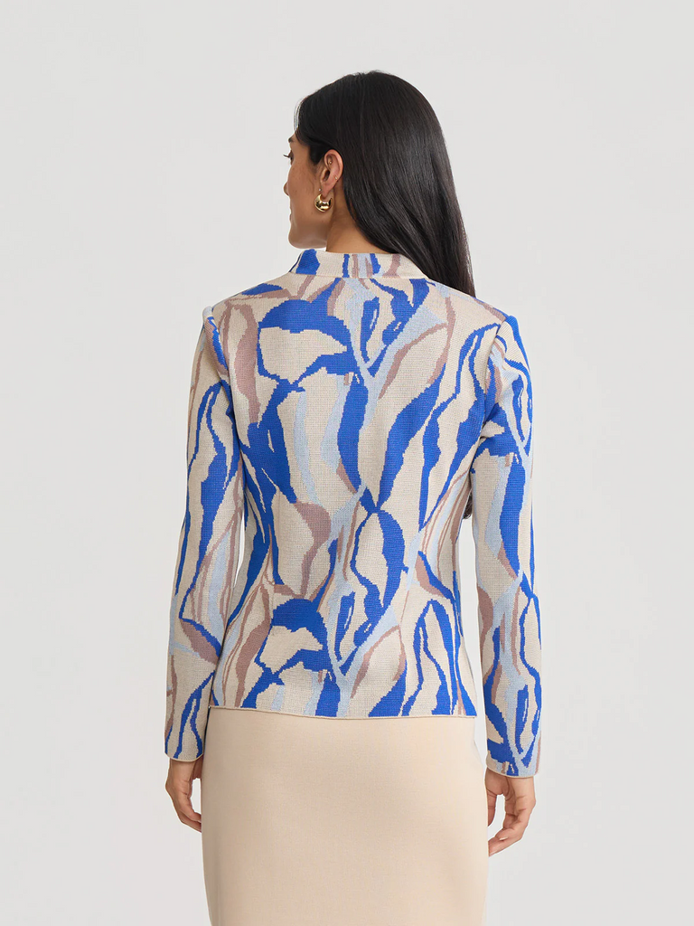 Misook Tailored Multi-Color Abstract Knit Jacket - Biscotti/Aegean/Multicolor