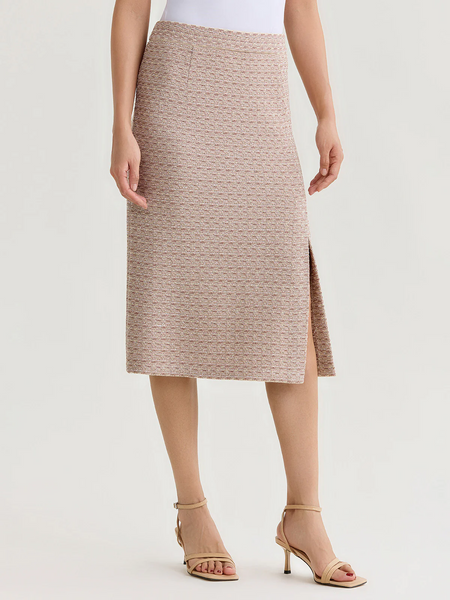 Misook Tonal Tweed Straight Knit Skirt - Biscotti/Multicolor