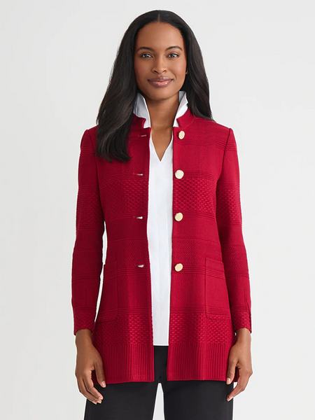 Misook Multi-Stitch Tonal Knit Jacket - Red