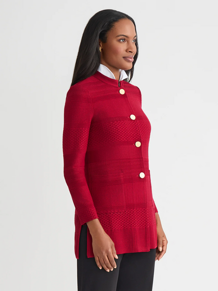 Misook Multi-Stitch Tonal Knit Jacket - Red