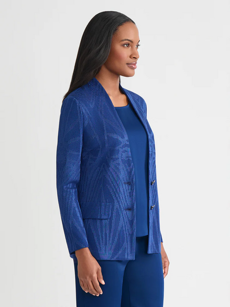 Misook Tailored Tonal Intarsia Pattern Knit Jacket - Lazuli Blue