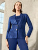 Image of Misook Tailored Tonal Intarsia Pattern Knit Jacket - Lazuli Blue