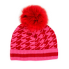 Image of Rippe's Furs Crystal Embellished Houndstooth Print 3 Piece Hat/Scarf/Glove Set - Red/Pink