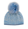 Image of Rippe's Furs Crystal Embellished Animal Print 2 Piece Scarf/Hat Set with Fox Fur Pom - Blue