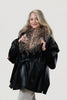 Image of Rippe's Furs Belted Leather Poncho Jacket with Fox Fur Collar - Black/Brown