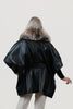 Image of Rippe's Furs Belted Leather Poncho Jacket with Fox Fur Collar - Black/Brown