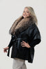 Image of Rippe's Furs Belted Leather Poncho Jacket with Fox Fur Collar - Black/Brown
