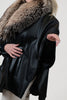 Image of Rippe's Furs Belted Leather Poncho Jacket with Fox Fur Collar - Black/Brown