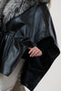Image of Rippe's Furs Belted Leather Poncho Jacket with Fox Fur Collar - Black/Silver